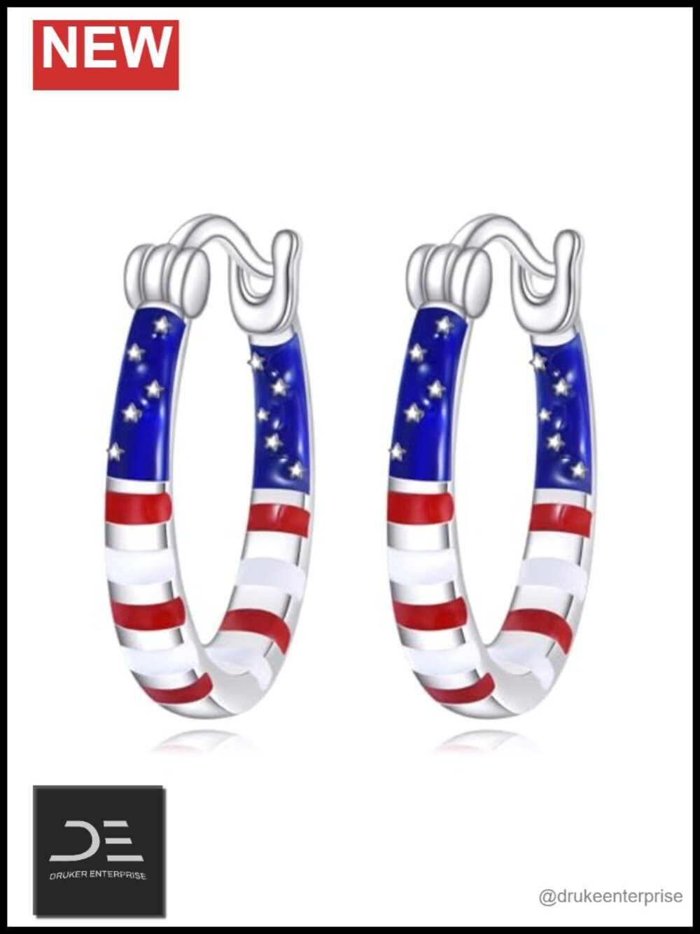 925 Sterling Silver Patriotic Hoop Earrings for Women